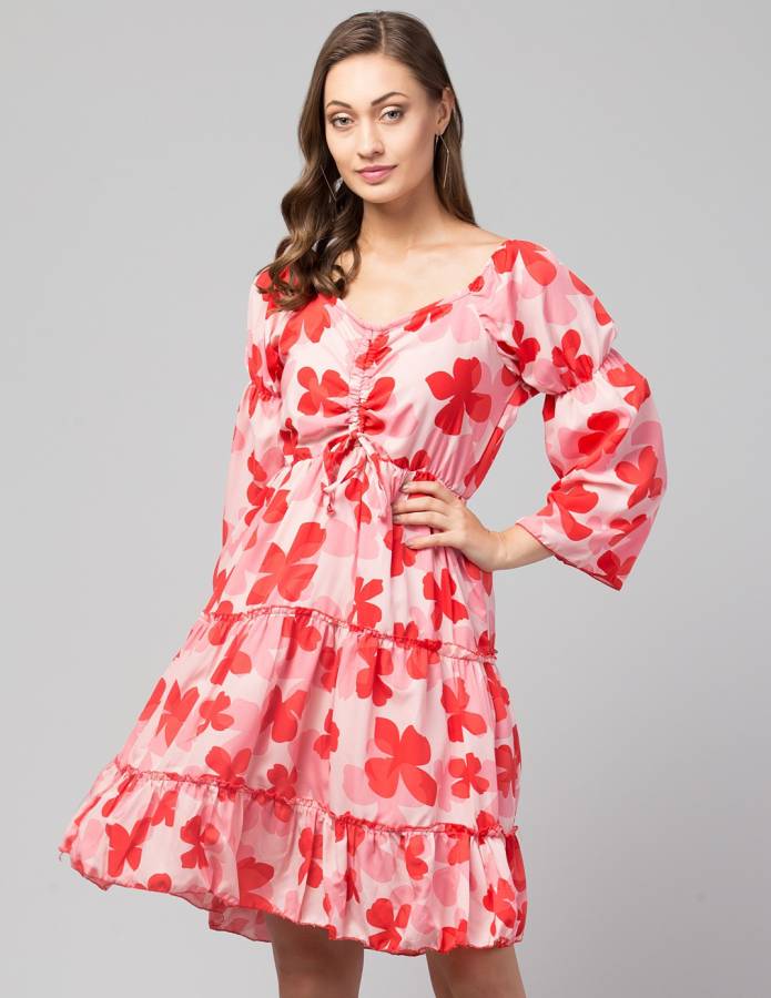 Women Fit and Flare Red, Pink Dress Price in India