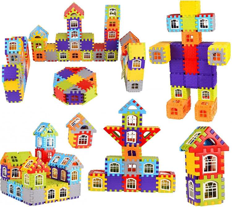 AEXONIZ TOYS Building Block Set, My Happy House Home Building Blocks, 72 Pcs Big Size Blocks, Educational Learning Toy for Kids 3 to 8 Year Old Girls & Boys