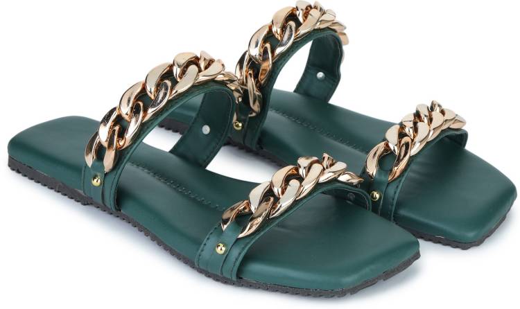 Women Green, Gold Flats Sandal Price in India