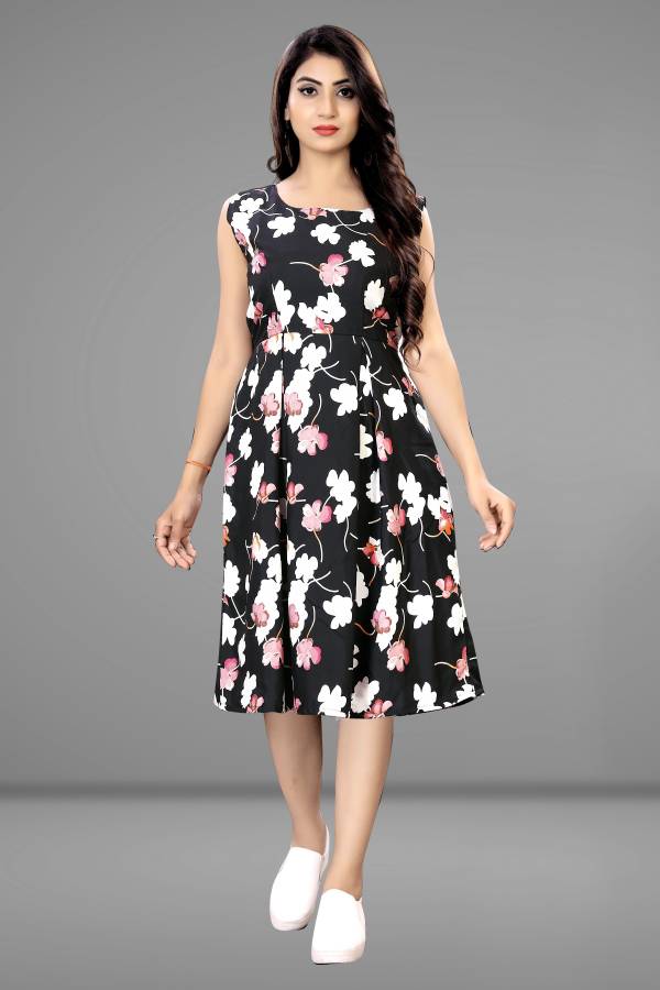 Women Fit and Flare Black, Pink Dress Price in India