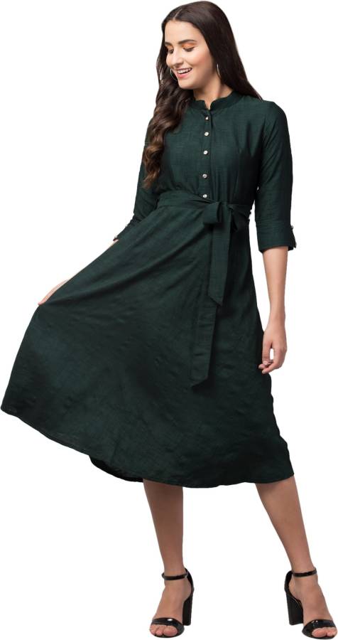 Women A-line Dark Green Dress Price in India
