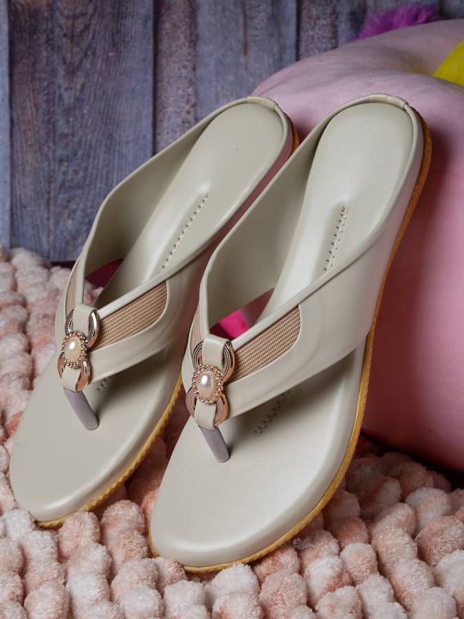 Women Women's Ethnic Flats Sandals/Slippers for Women and Girl Beige Flats Sandal Price in India