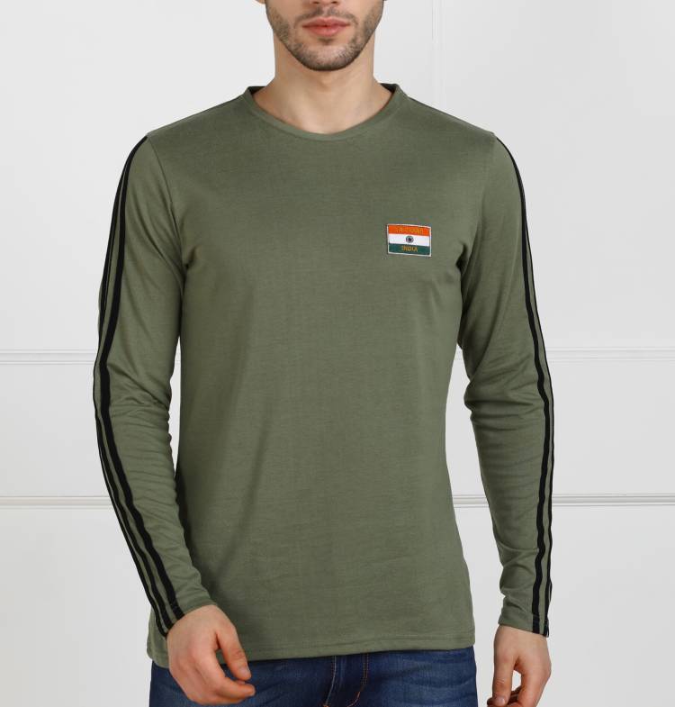 Striped Men Round Neck Green T-Shirt Price in India