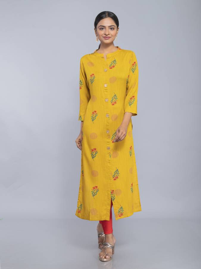 Women Floral Print Viscose Rayon Straight Kurta Price in India