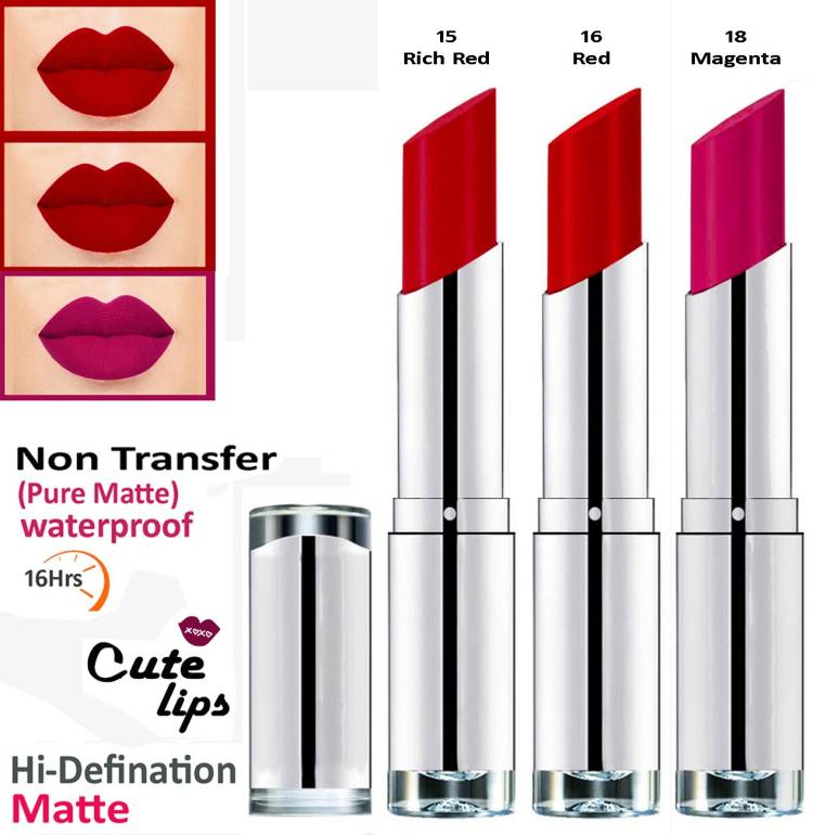 bq BLAQUE B. Berry Non Transfer Long Lasting Matte Lipstick 2.4 gm each (Combo # 15 Rich Red, 16 Red, 18 Magenta) Price in India