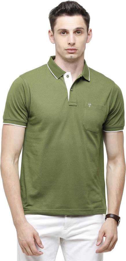 Solid Men Polo Neck Light Green T-Shirt Price in India