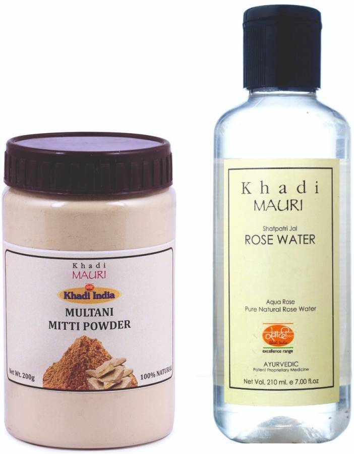 Khadi Mauri Herbal Multani Mitti & Rose Water Combo for glowing skin, boosts skin-tone & fights acne - pack of 2 Price in India