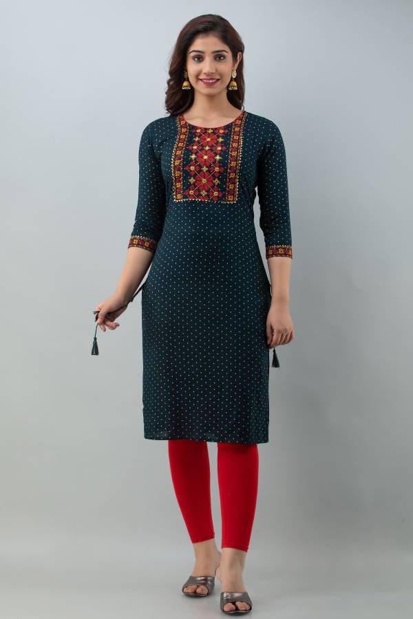 Women Embellished Viscose Rayon Straight Kurta Price in India