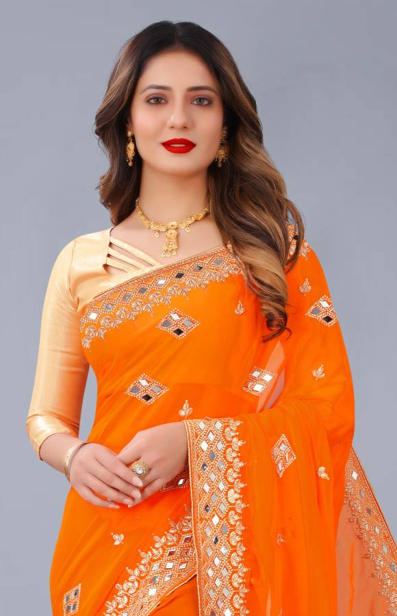 Self Design, Embroidered, Solid/Plain Bollywood Georgette, Art Silk Saree Price in India