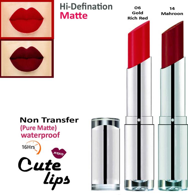 bq BLAQUE B.Berry Cute Lips Non Transfer Matte Lipstick 2.4 gm each - 06 Gold Rich Red 14 Mahroon Price in India
