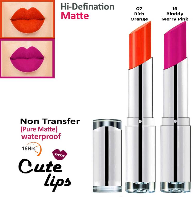 bq BLAQUE B.Berry Cute Lips Non Transfer Matte Lipstick 2.4 gm each - 07 Rich Orange 19 Bloody Merry Pink Price in India