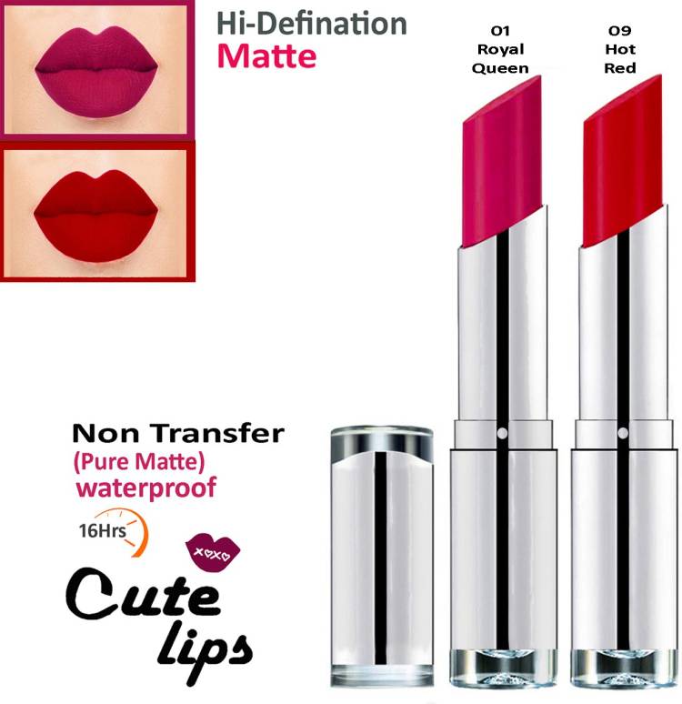 bq BLAQUE B.Berry Cute Lips Non Transfer Matte Lipstick 2.4 gm each - 01 Royal Queen 09 Hot Red Price in India