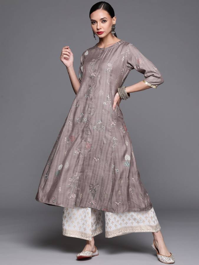 Women Floral Print Cotton Silk A-line Kurta Price in India