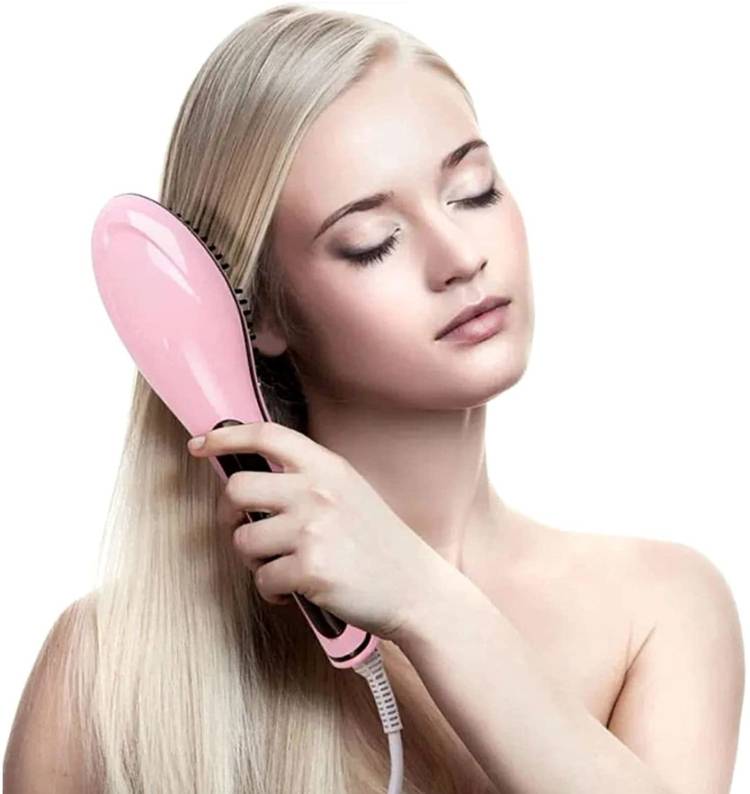 FINIVIVA Fast Hair Straightener Brush HQT-906 Fast Hair Straightener - Ceramic Hair Straightening Brush Comb for Women With Adjustable Temperature Setting (Pink) Hair Straightener Brush Price in India