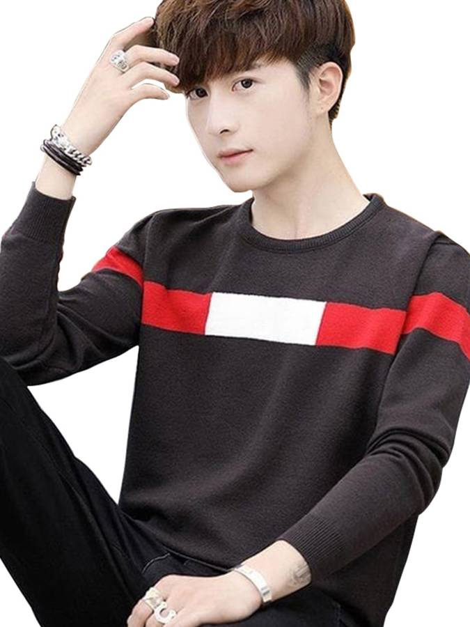 Color Block Men Round Neck Black, Red T-Shirt Price in India