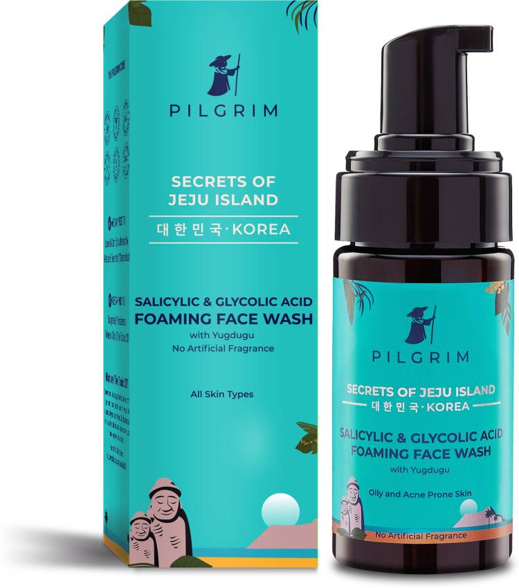 Pilgrim Salicylic(BHA) & Glycolic Acid(AHA) Foaming  for Oily & Acne-Prone Skin | Fades Blemishes, Reduces Breakouts | Men & Women | Korean Skin Care Products | SLS & Paraben-Free | 120ml Face Wash Price in India