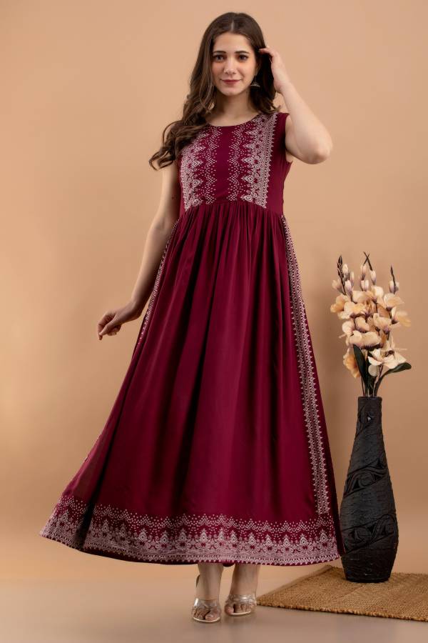 Women Maxi Maroon Dress Price in India