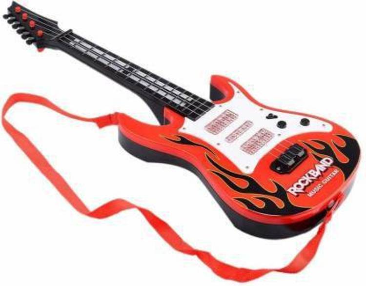 Kmc kidoz Music Toy Guitar Red and Black Battery Operated Music and Lights Rock Band Guitar for Kids