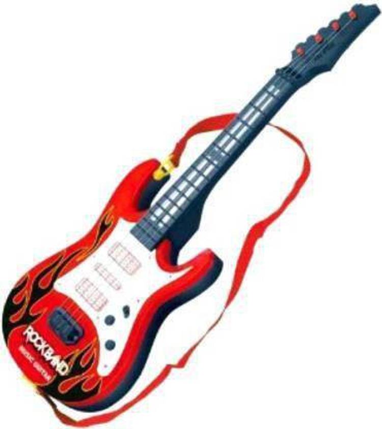 Kmc kidoz Plastic Battery Operated Music and Lights Rock Band Guitar Toy for Kids, Red and Black