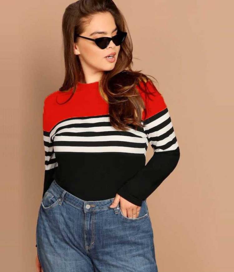 Casual Regular Sleeves Striped Women Multicolor Top Price in India