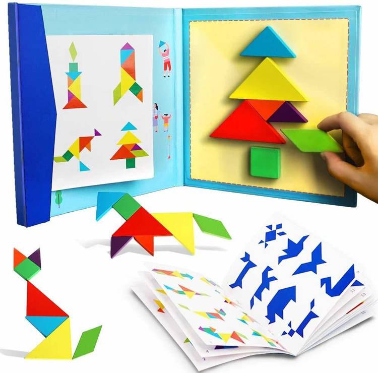 Pluspoint Wooden Tangram Travel Game Magnetic Puzzle Book Game | Educational Toy for kids|