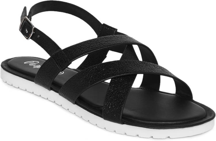 Women Black Flats Sandal Price in India