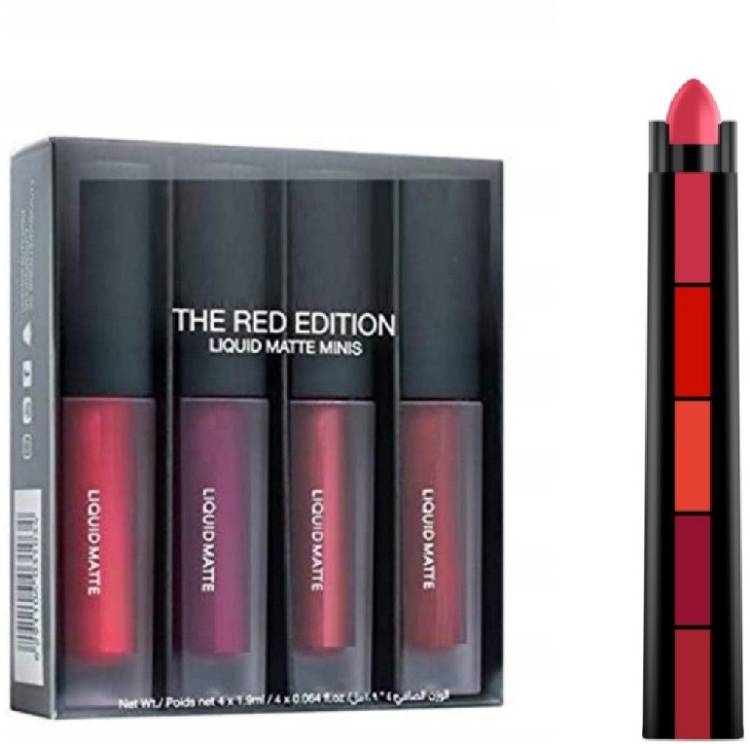 NYN HUDA Insta Beauty 5 in 1 Creamy Lipsticks + Liquid Matte Mini Lipsticks 4 Piece Price in India