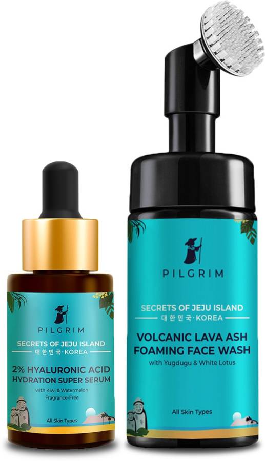 Pilgrim Skin Hydration Duo Pack | Foaming Face Wash with Brush 120ml, 2% Hydration Super Serum 30ml | Brightens Skin & Deep Cleansing | For All Skin Types | For Men & Women Price in India