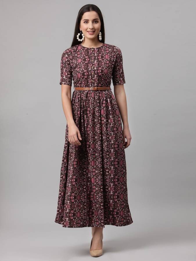 Women Fit and Flare Black, Maroon Dress Price in India