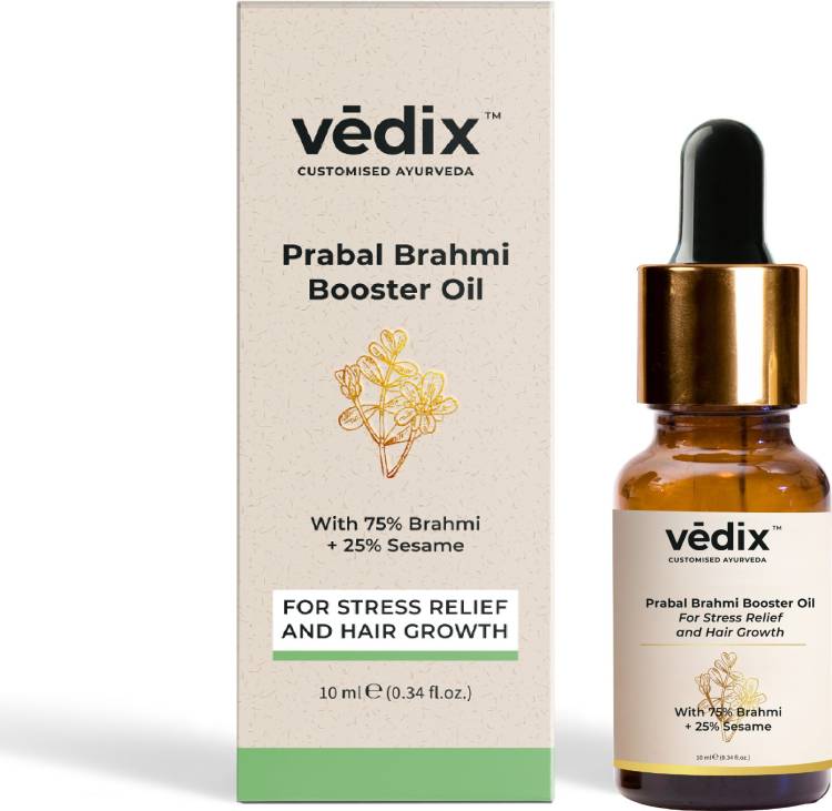 Vedix Customised Ayurvedic Hair Oil | Prabal Brahmi Booster Oil | For De- Stress and Hair Growth | With 75 Brahmi And Sesame Hair Oil Price in India,  Full Specifications & Offers 