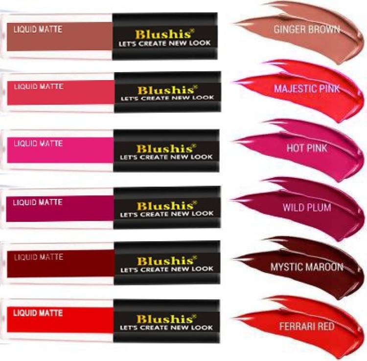 BLUSHIS Hyperstay Liquid Matte Mini Lip colour combo Pack of 6 Red pink Maroon many more lipstick set Price in India