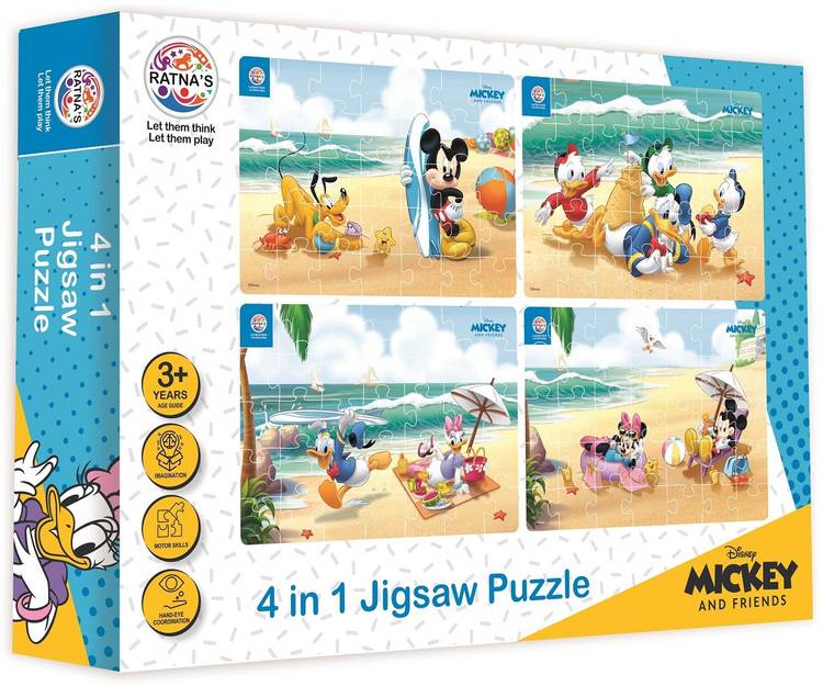 RATNA'S Disney Mickey & Friends 4in1 jigsaw puzzle for Kids (140 Pieces) (2501)