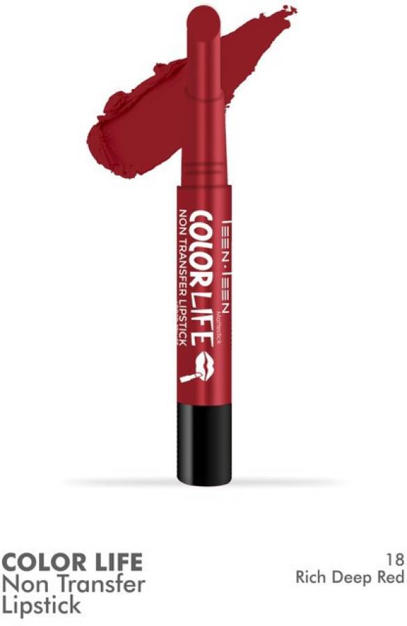 Teen.Teen COLORLIFE NON TRANSFER WATER PROOF LONG LASTING MATTE LIPSTICK (M-18 RICH DEEP RED, 2.1 g) Price in India