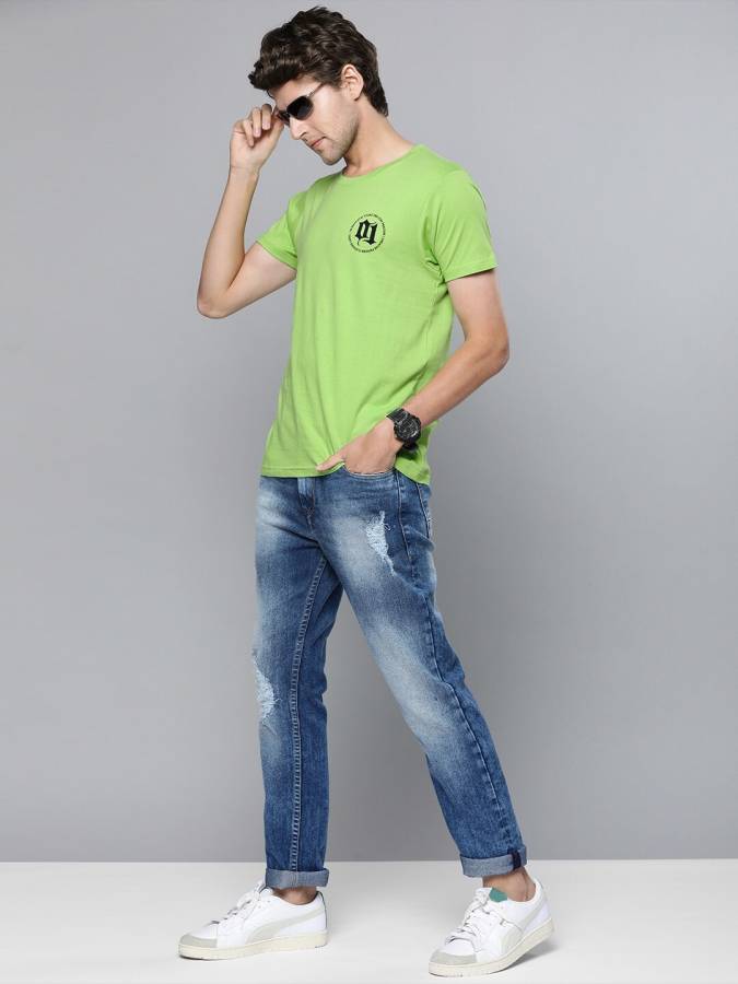 Solid Men Round Neck Green T-Shirt Price in India