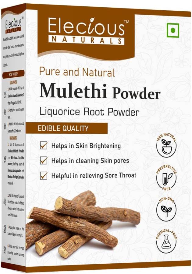 Elecious Mulethi Powder For Body, Skin, Face and Hair, Skin Whitening | Yashtimadhu Powder, Liquorice Powder for Eating Price in India