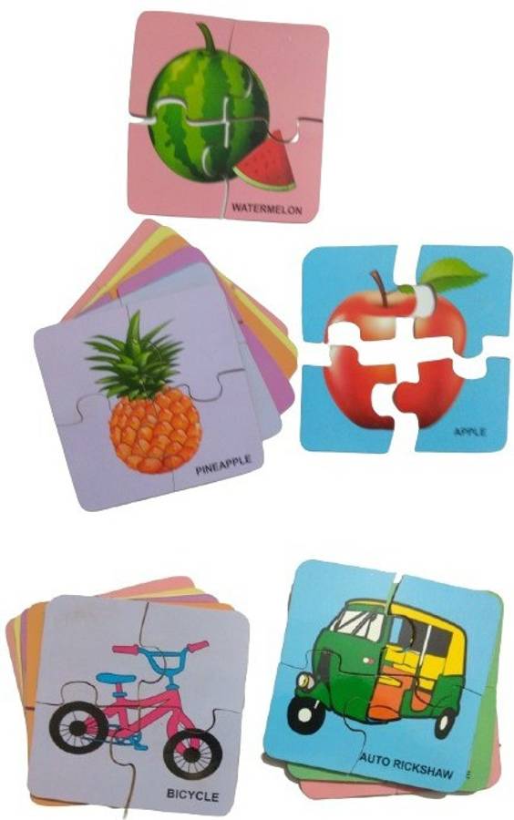 Ashmi Wooden Combo Fruits & Transports Jigsaw Floor Puzzle With 4 Piece and 16 Different Puzzles Fun with Learning & Educational games for Boys and Girls, Kids Age 3+