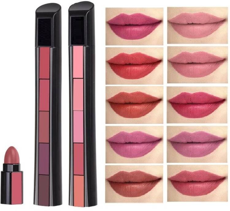 hich Beauty Combo of 2 Fabulous Matte Shades 5 in 1 (Red + Nude) Edition Lipstick Price in India