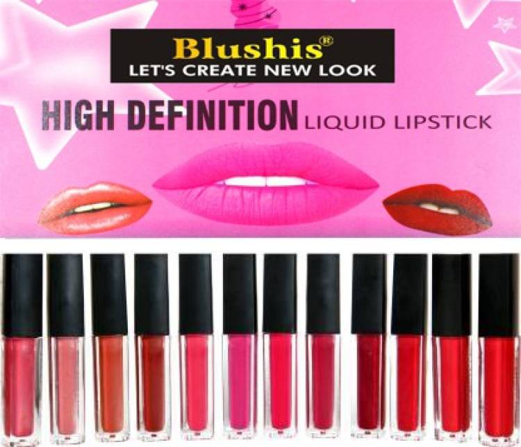 BLUSHIS High Defination Sensational Mini Matte Lip Colour Combo Pack of 12 Price in India