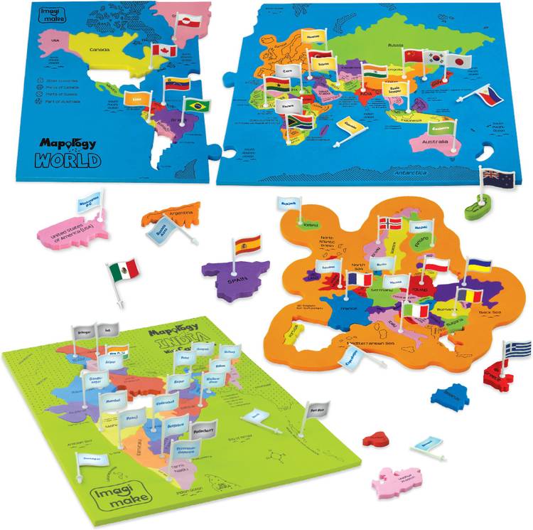 Imagimake Mapology India & World with Capitals-Educational Toy for Kids Above 5 Years