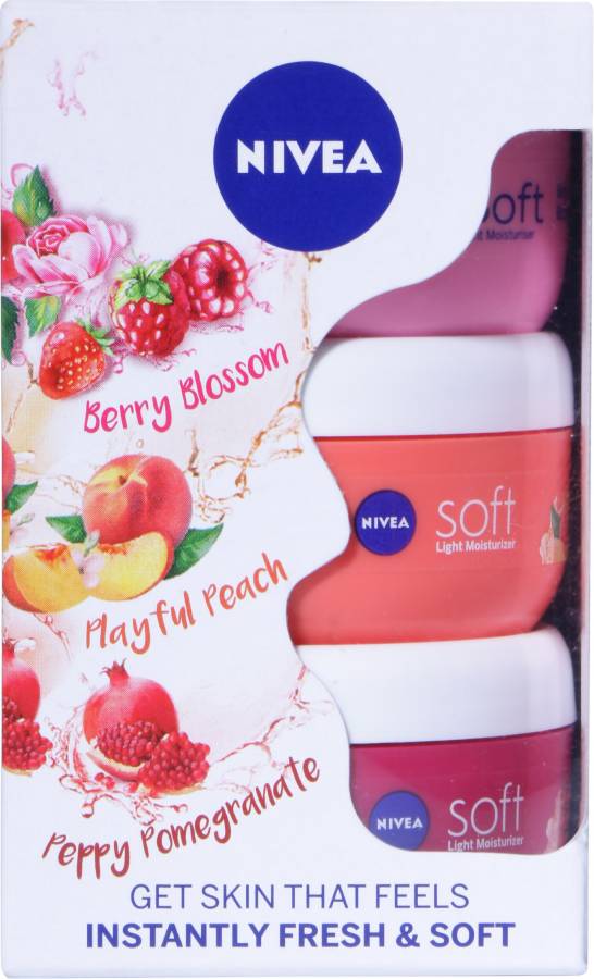 NIVEA Soft Light Moisturizer Combo - Berry Blossom, Playful Peach, Peppy Pomegranate Price in India