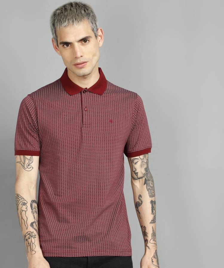 Printed Men Polo Neck Maroon T-Shirt Price in India