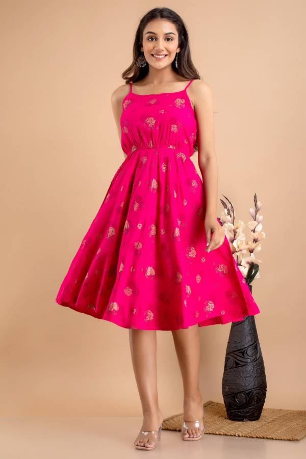 Women Cinched Waist Pink Dress Price in India