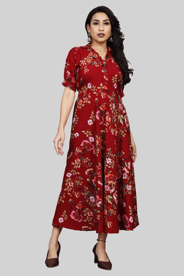 Women Maxi Maroon Dress Price in India