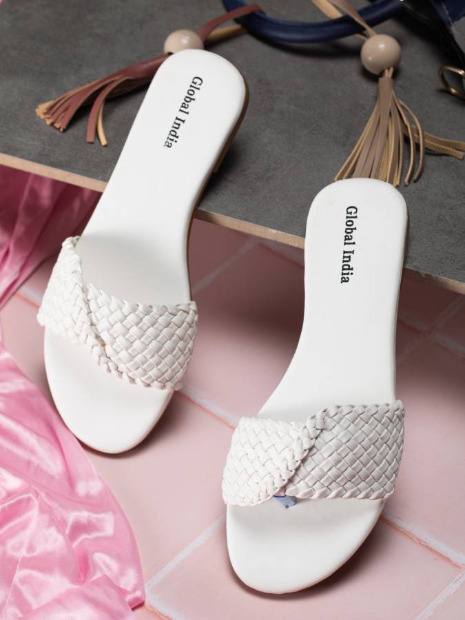Women White Flats Sandal Price in India