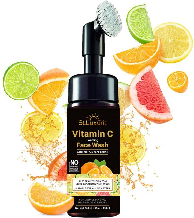 St.Luxurit Vitamin C Foaming  With Built-In Face Brush for Deep Cleansing - No Parabens, Sulphate, Silicones & Color, 150 ml Face Wash Price in India