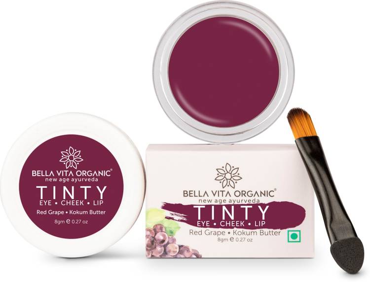 Bella vita organic Lip, Eye And Cheek Tint Red Grape Tinty 3 In 1 Tint, Blush & Eyeshadow With Free Applicator Brush Moisturizing & Nourishing With Kokum Butter Lip Stain Price in India