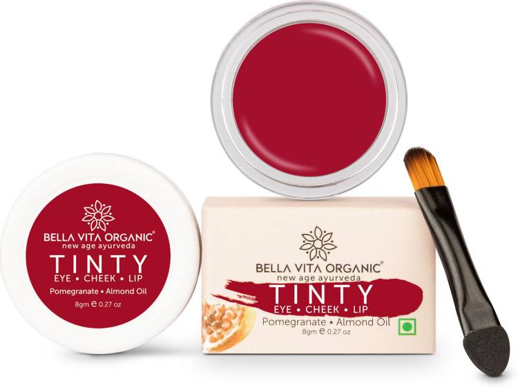 Bella vita organic Lip, Eye And Cheek Tint Pomegranate Tinty 3 In 1 Tint, Blush & Eyeshadow With Free Applicator Brush Moisturizing & Nourishing With Almond Oil Lip Stain Price in India