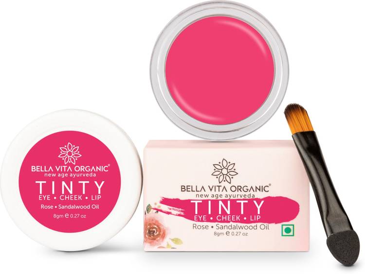 Bella vita organic Lip, Eye And Cheek Tint Rose Tinty 3 In 1 Tint, Blush & Eyeshadow With Free Applicator Brush Moisturizing & Nourishing With Sandalwood Oil Lip Stain Price in India