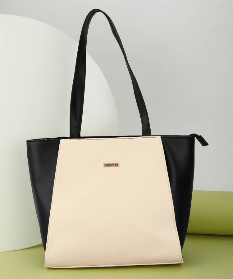 Women Beige, Black Shoulder Bag - Extra Spacious Price in India