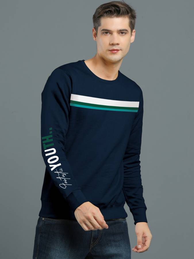 Striped Men Round Neck Dark Blue T-Shirt Price in India